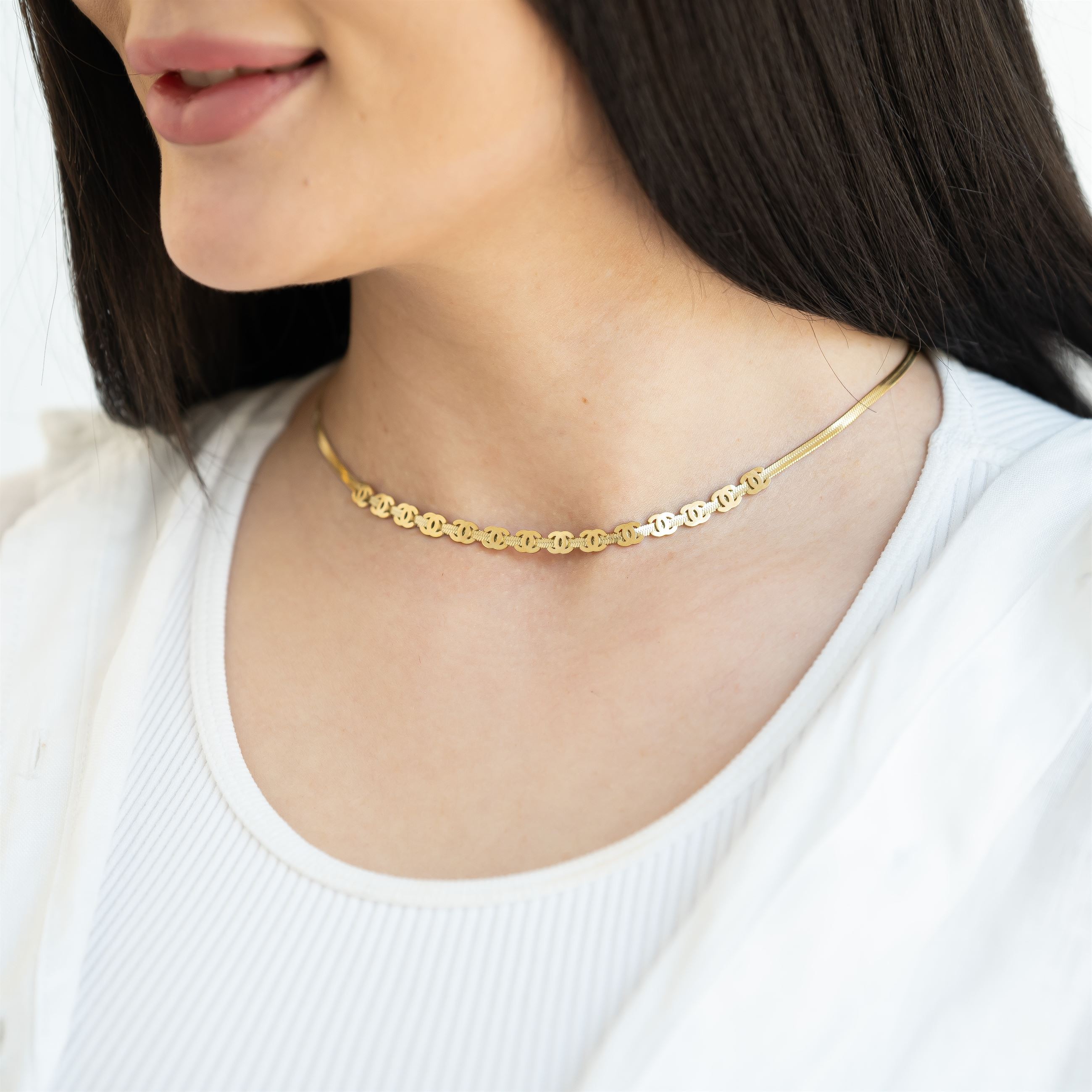 CHAN- logos with Cuban link chain choker