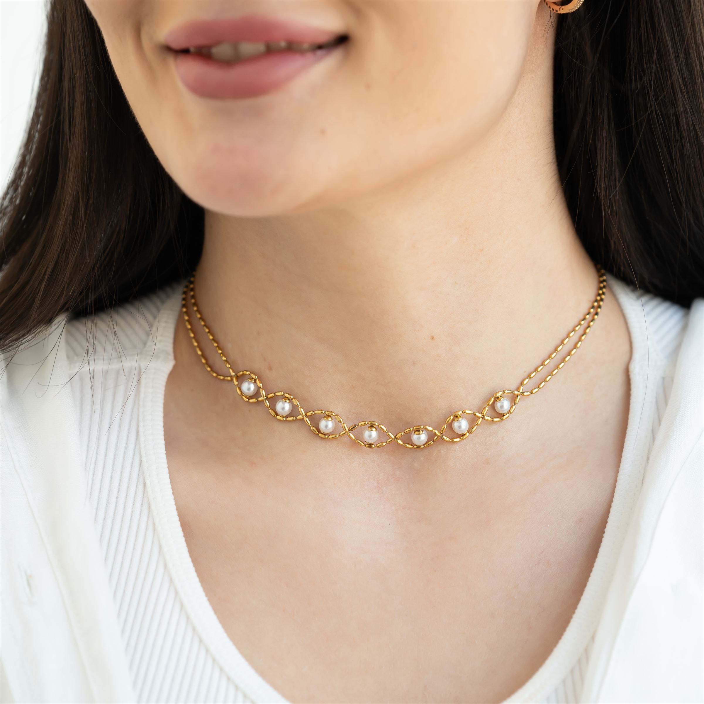 7 infinity peals Duel chain necklace