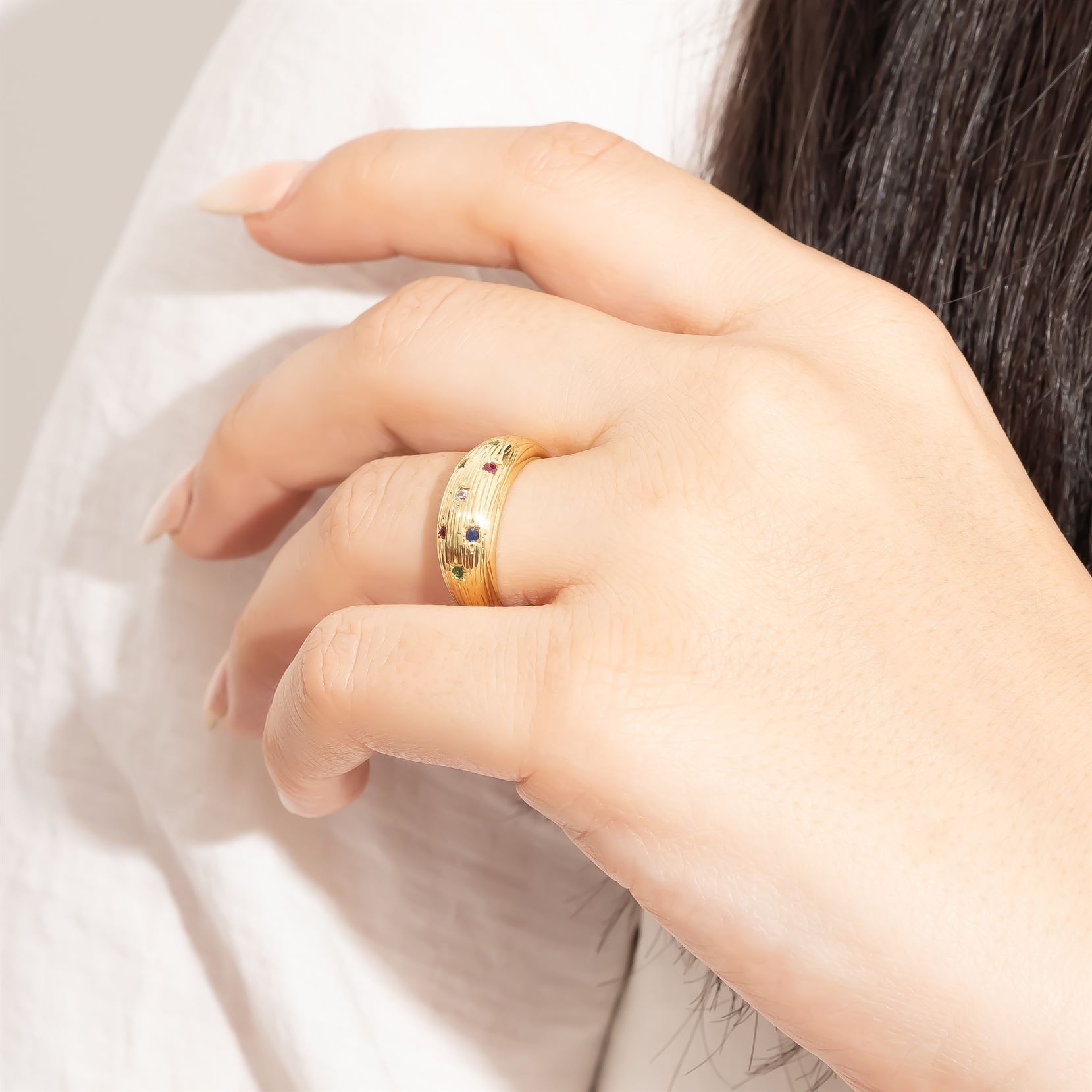 Multi Colored Stones Dome Ring (Free Size)
